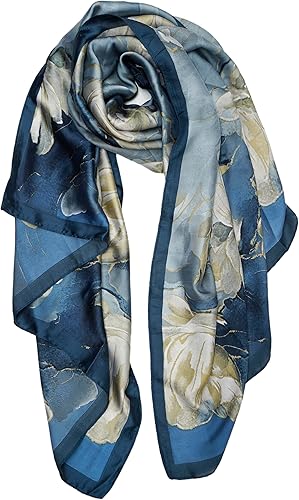 Large Mulberry Silk Feeling Long Stain Scarf Lightweight Sunscreen Shawls Wraps for Women